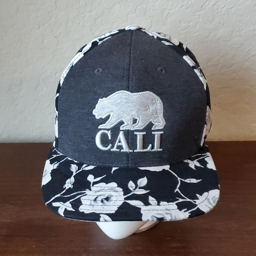 American Needle Cali Floral Snapback Hat Gray Black White California Bear Cap